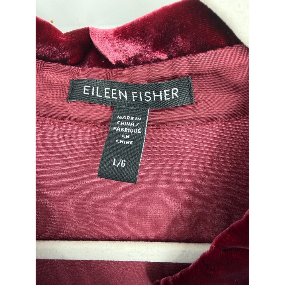 Eileen Fisher Velvet Shirt Women Large Burgundy Silk Blend Button Front Tunic - Picture 2 of 8
